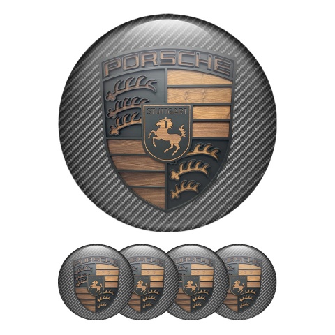 Porsche Wheel Emblems Wood Style Logo Carbon