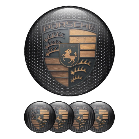 Porsche Wheel Emblems Wood Style Logo Steel