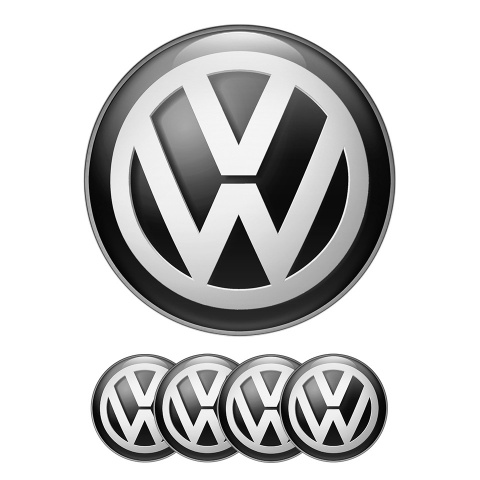 VW Volkswagen Domed Stickers Wheel Center Cap 3D Black