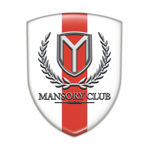 Mansory 3D Gel Emblem White with Red Tape Version 