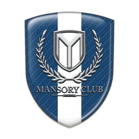 Mansory 3D Gel Emblem Navy Blue Carbon with White Ribbon Design 