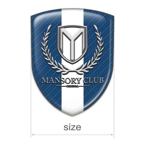 Mansory 3D Gel Emblem Navy Blue Carbon with White Ribbon Design 