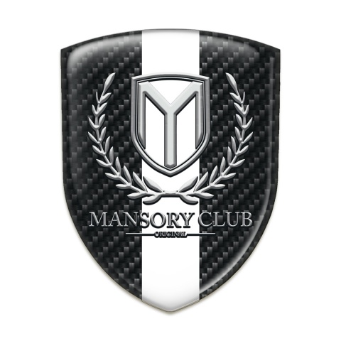 Mansory Self Adhesive Car logo Emblem dark carbon with White Ribbon 