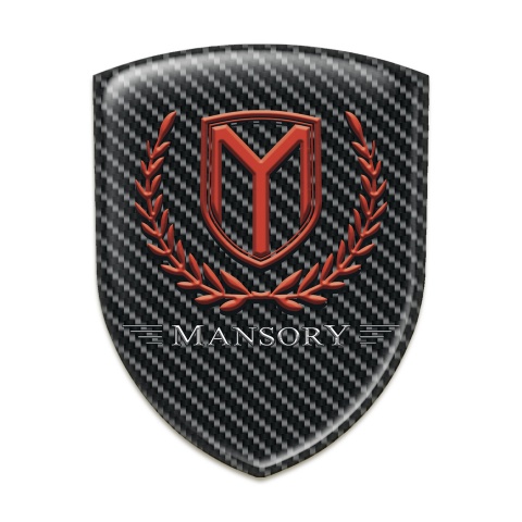 Mansory Self Adhesive Emblem Logo Black carbon Base Red Logo 