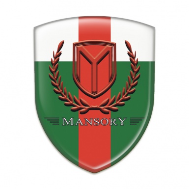Mansory Self Adhesive Emblem Logo Green White with Red Band and Red Logo 