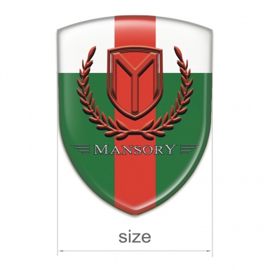 Mansory Self Adhesive Emblem Logo Green White with Red Band and Red Logo 