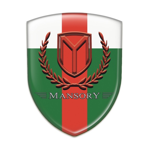 Mansory Self Adhesive Emblem Logo Green White with Red Band and Red Logo 