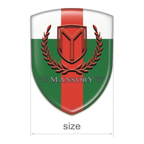 Mansory Self Adhesive Emblem Logo Green White with Red Band and Red Logo 