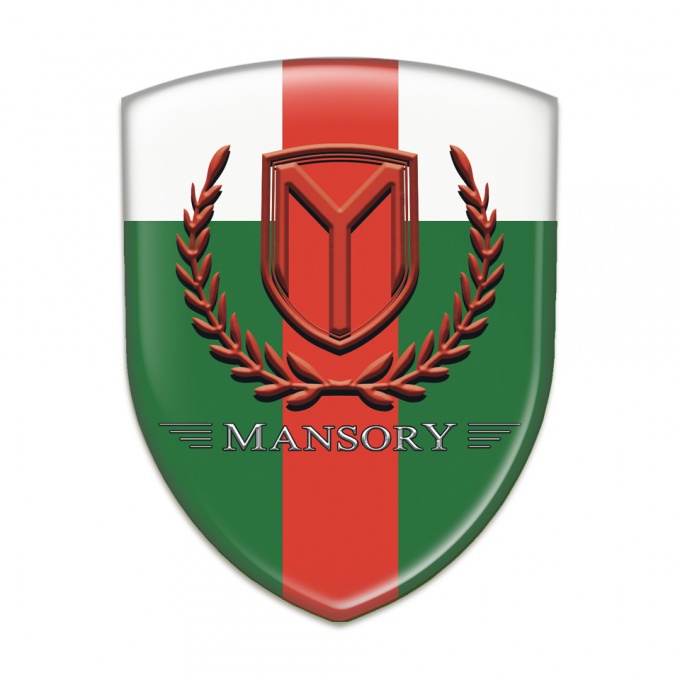 Mansory Self Adhesive Emblem Logo Green White with Red Band and Red Logo 