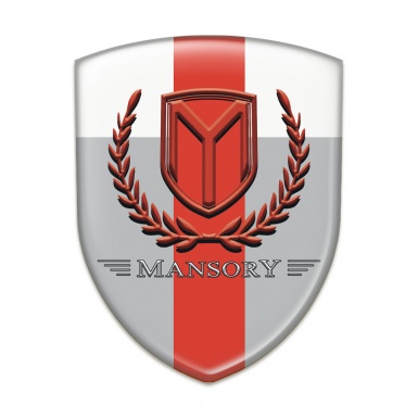 Mansory 3D Gel Emblem Grey White with Red Band and Red Logo