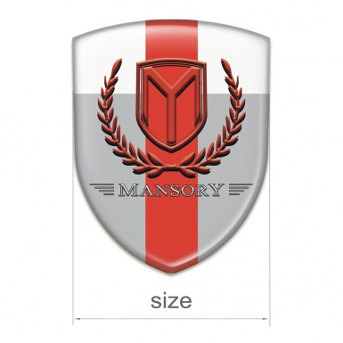 Mansory 3D Gel Emblem Grey White with Red Band and Red Logo