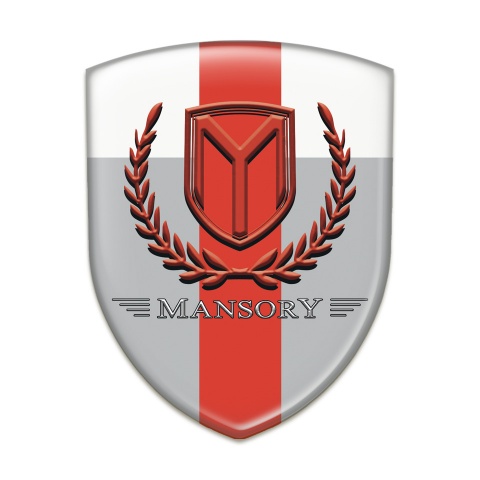 Mansory 3D Gel Emblem Grey White with Red Band and Red Logo