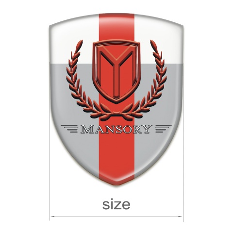 Mansory 3D Gel Emblem Grey White with Red Band and Red Logo