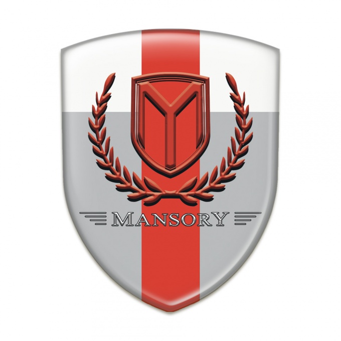 Mansory 3D Gel Emblem Grey White with Red Band and Red Logo