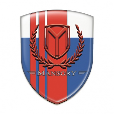 Mansory Tuning Badge  Blue White with Red Tapes and Red Logo 