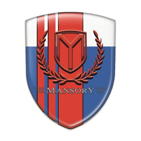 Mansory Tuning Badge  Blue White with Red Tapes and Red Logo 
