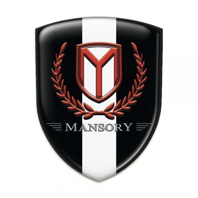 Mansory Silicone Car Decal Badge Black with White tape Red Logo 