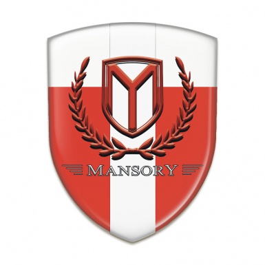 Mansory Self Adhesive Emblem Logo red White with White tape and Red Logo 