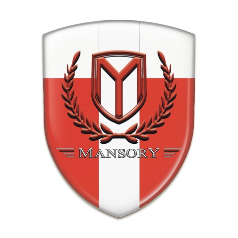 Mansory Self Adhesive Emblem Logo red White with White tape and Red Logo 
