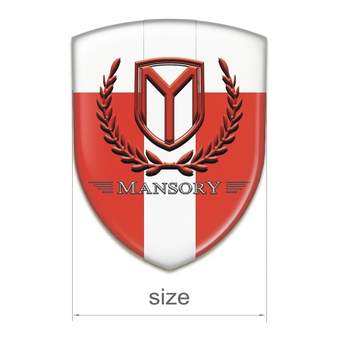 Mansory Self Adhesive Emblem Logo red White with White tape and Red Logo 