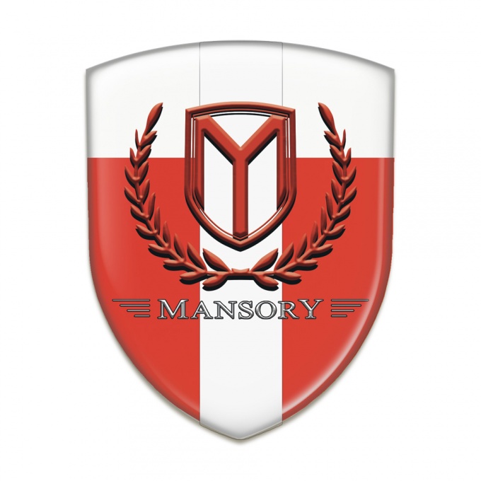 Mansory Self Adhesive Emblem Logo red White with White tape and Red Logo 
