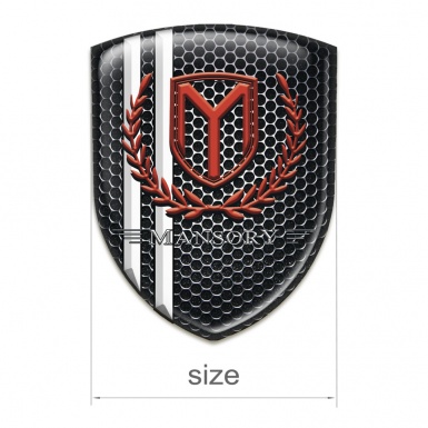 Mansory Auto Emblem Perforated Steel with White Stripes and Red Logo 