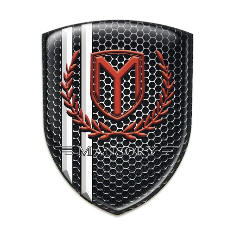 Mansory Auto Emblem Perforated Steel with White Stripes and Red Logo 
