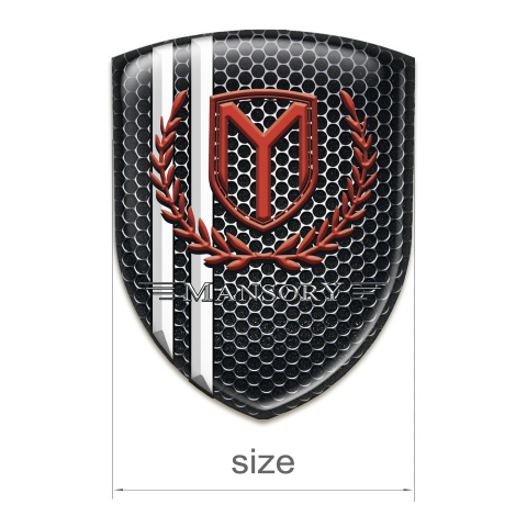 Mansory Auto Emblem Perforated Steel with White Stripes and Red Logo 
