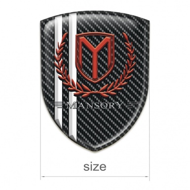 Mansory Emblem Badge Logo Black carbon with White Stripes and Red Logo 