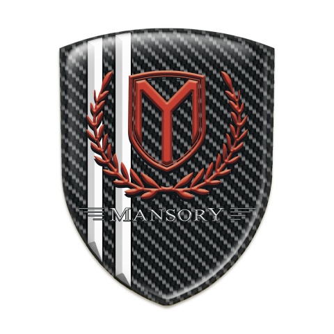 Mansory Emblem Badge Logo Black carbon with White Stripes and Red Logo 