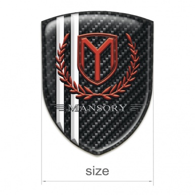 Mansory Tuning Emblem dark Carbon with White Stripes and Red Logo 