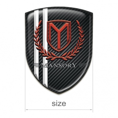 Mansory Domed Emblem Black Fibers White Stripes and Red Logo 