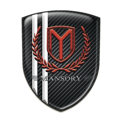 Mansory Domed Emblem Black Fibers White Stripes and Red Logo 