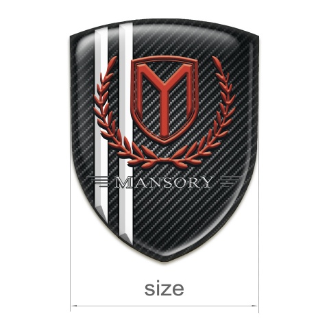 Mansory Domed Emblem Black Fibers White Stripes and Red Logo 