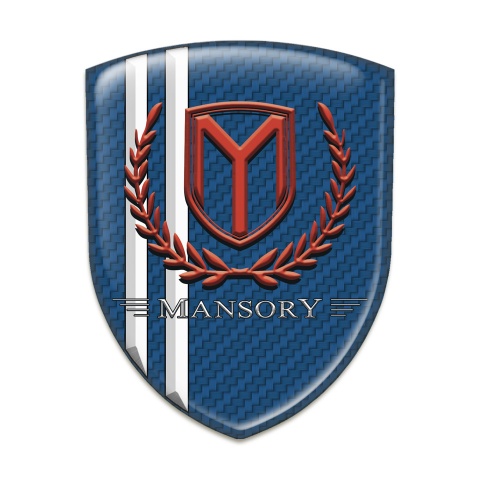 Mansory Emblem Exterior Blue carbon with White Stripes and red Logo 