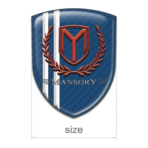 Mansory Emblem Exterior Blue carbon with White Stripes and red Logo 