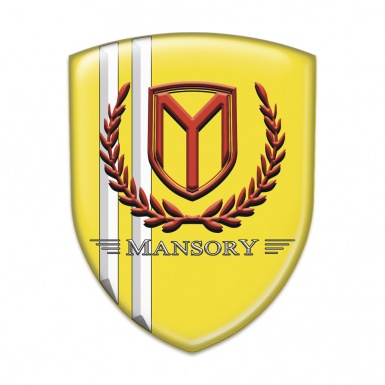 Mansory Silicone Car Decal Badge Yellow With White Stripes and Red Logo 
