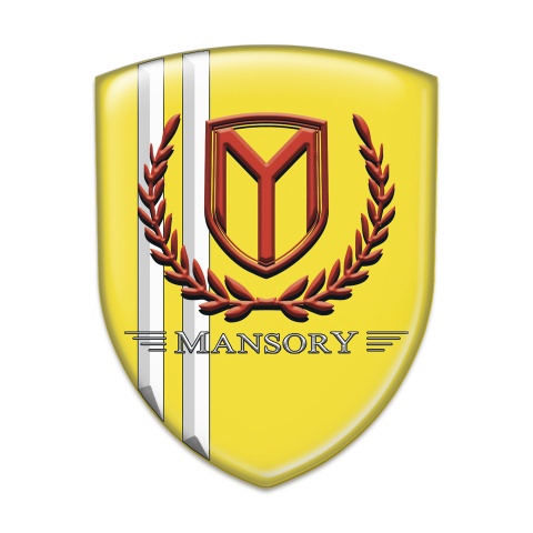 Mansory Silicone Car Decal Badge Yellow With White Stripes and Red Logo 
