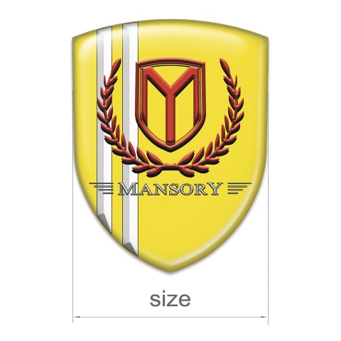 Mansory Silicone Car Decal Badge Yellow With White Stripes and Red Logo 