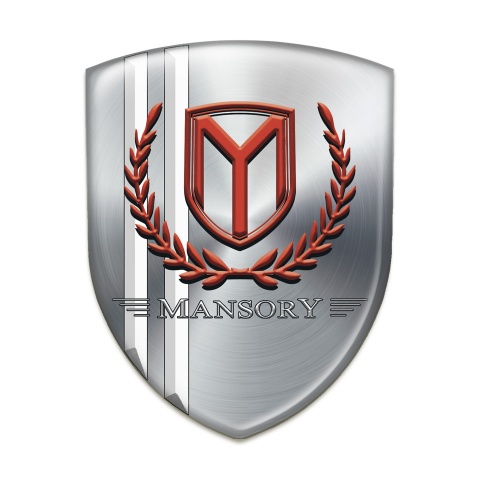 Mansory Emblem Badge Logo Silver with White Stripes and Red Logo 