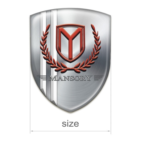 Mansory Emblem Badge Logo Silver with White Stripes and Red Logo 