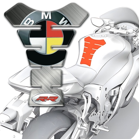 BMW RR Tank Guard Pads polished Grey Base German Flag Logo Style 