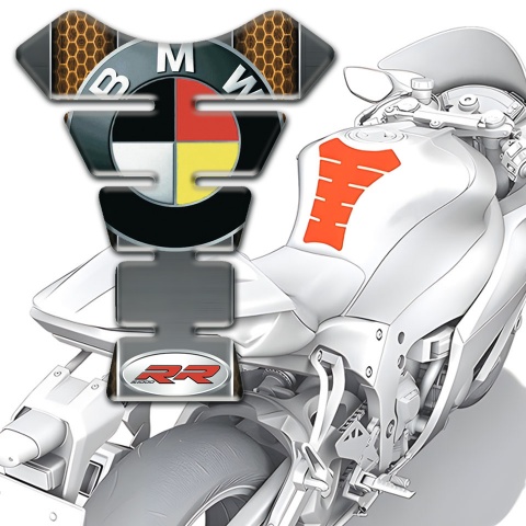 BMW RR Tank Pad Protector Honeycomb Base Motif and German Flag Logo 