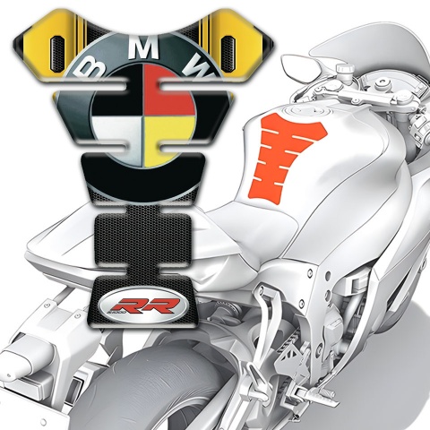 BMW Tank Guard Pads Yellow Black Base German Flag Logo Motif 