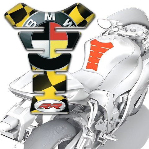 BMW Tank Guard Pads Yellow Black Squares Decoration 