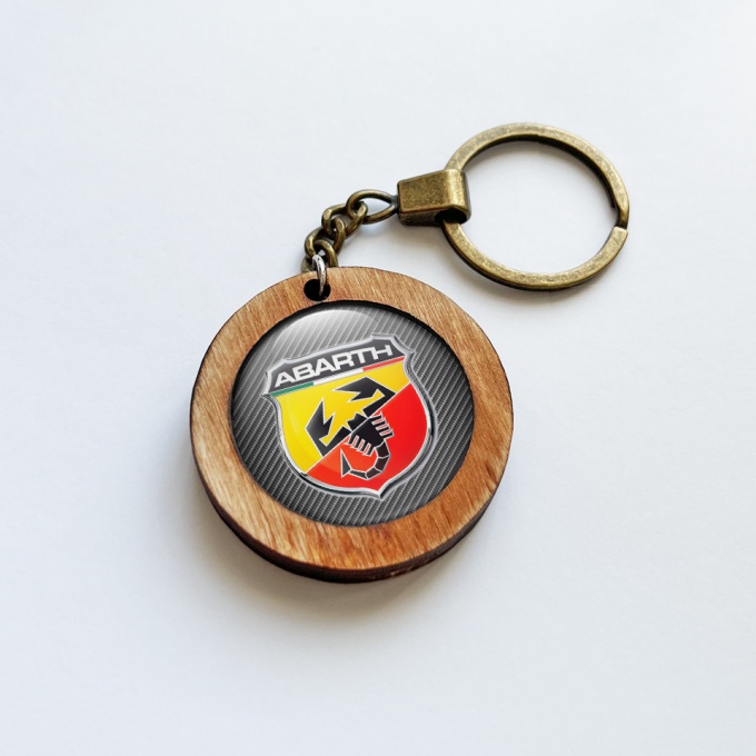 Fiat Abarth Keychain Wood Handmade Carbon 3D