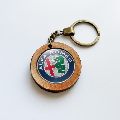 Alfa Romeo Keychain Wood Handmade Classic Logo