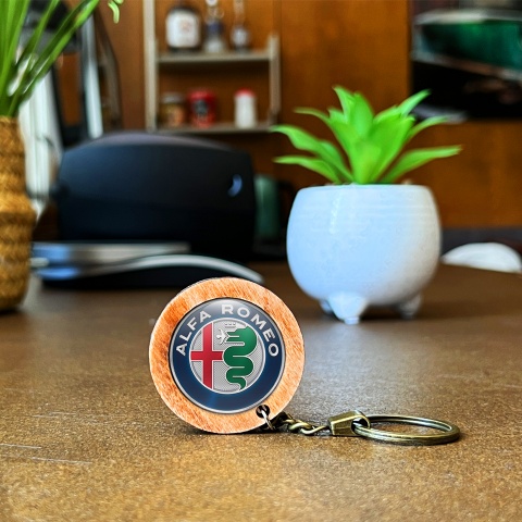 Alfa Romeo Keychain Wood Handmade Classic Logo