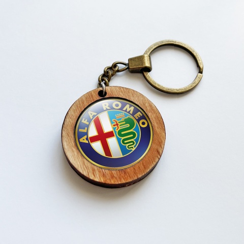 Alfa Romeo Wood Handmade Keychain Classic Logo