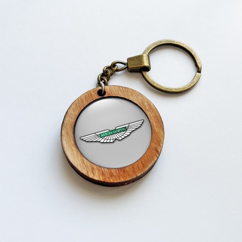 Aston Martin Keychain Wood Handmade Grey Logo